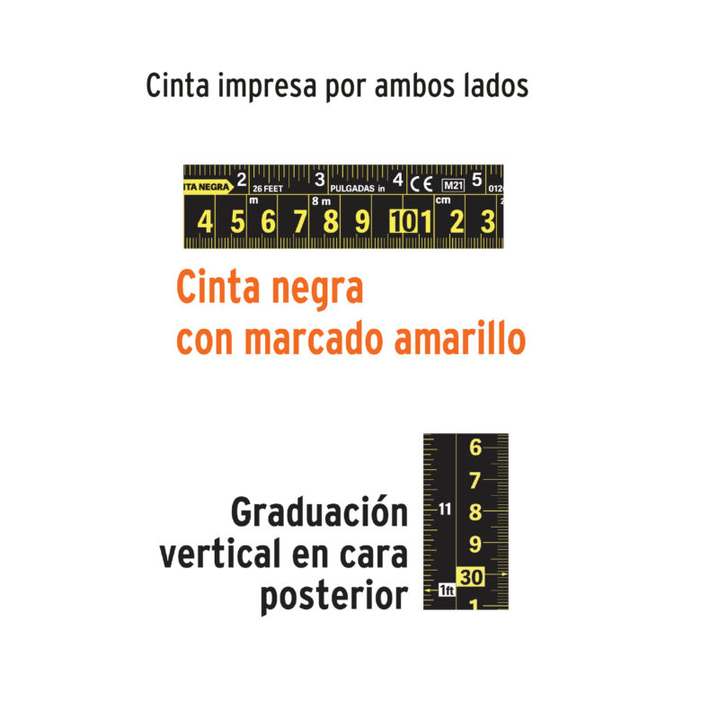 Flexometro Contra Impactos Cinta Negra x-ancha 27 mm 8 m - Imagen 4