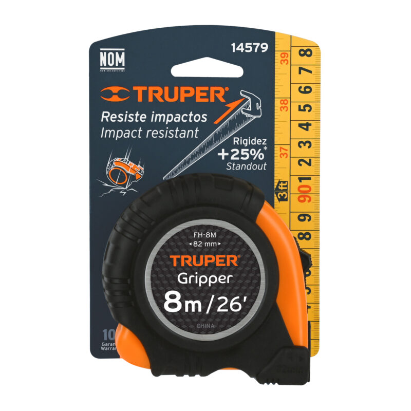 Flexómetro Gripper contra impactos 8 m cinta 25 mm, Truper - Imagen 7