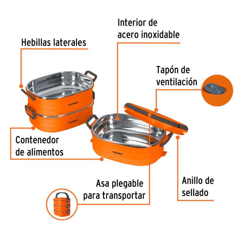 lonchera térmica con 3 contenedores de acero inoxidable portatil - Imagen 2