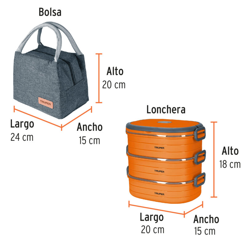 lonchera térmica con 3 contenedores de acero inoxidable portatil - Imagen 4